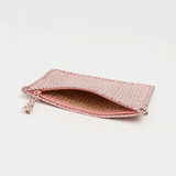 Block Printed Quilted Jewelry Purse: Dot and Grid Pink