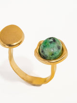 Orion Non-Tarnish Boho Adjustable Ring with Statement Stone: Green