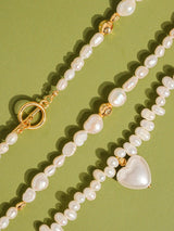 Agape 18K Gold- Natural Pearl Heart Choker: Yellow Gold