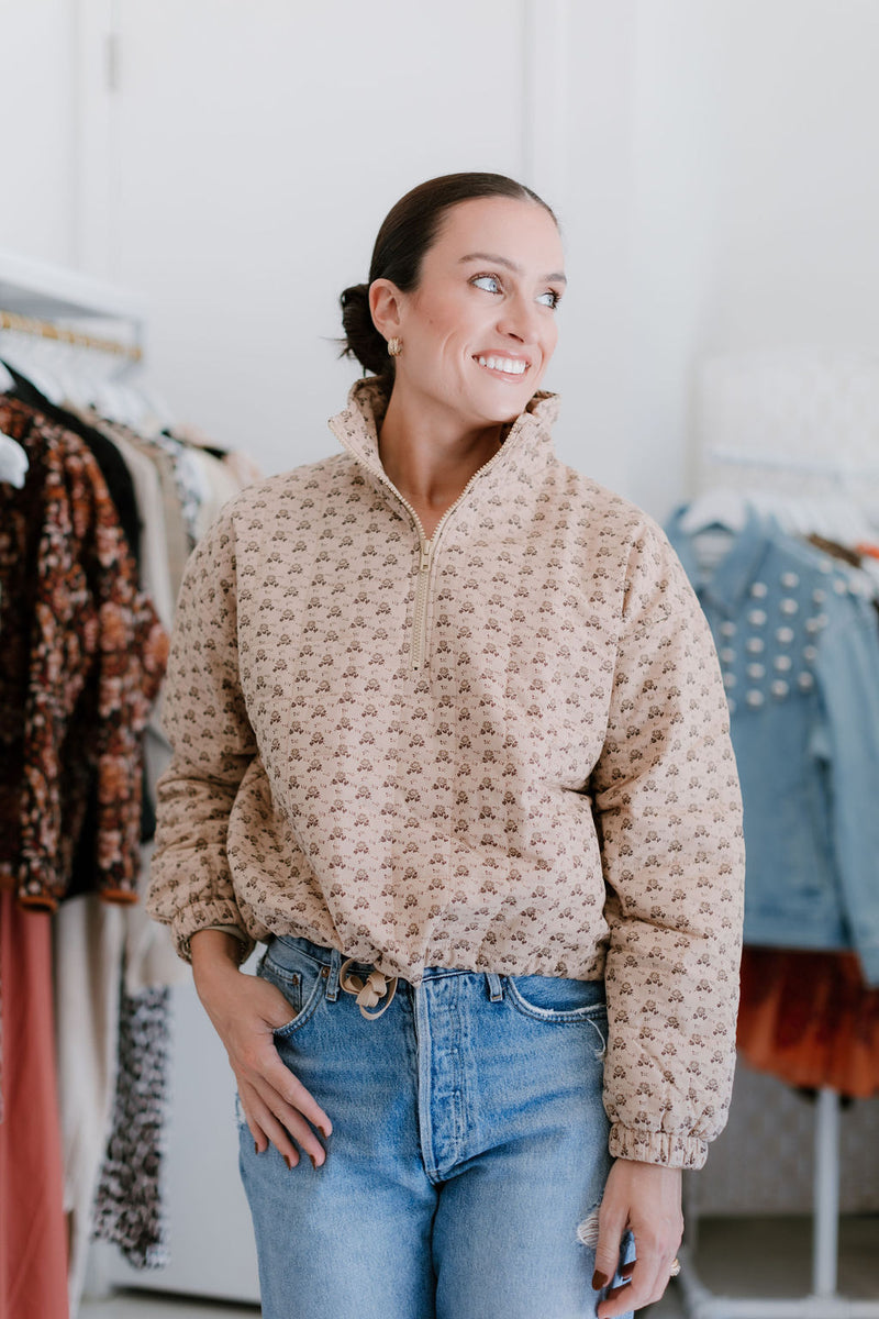 Light Brown Floral Puffer