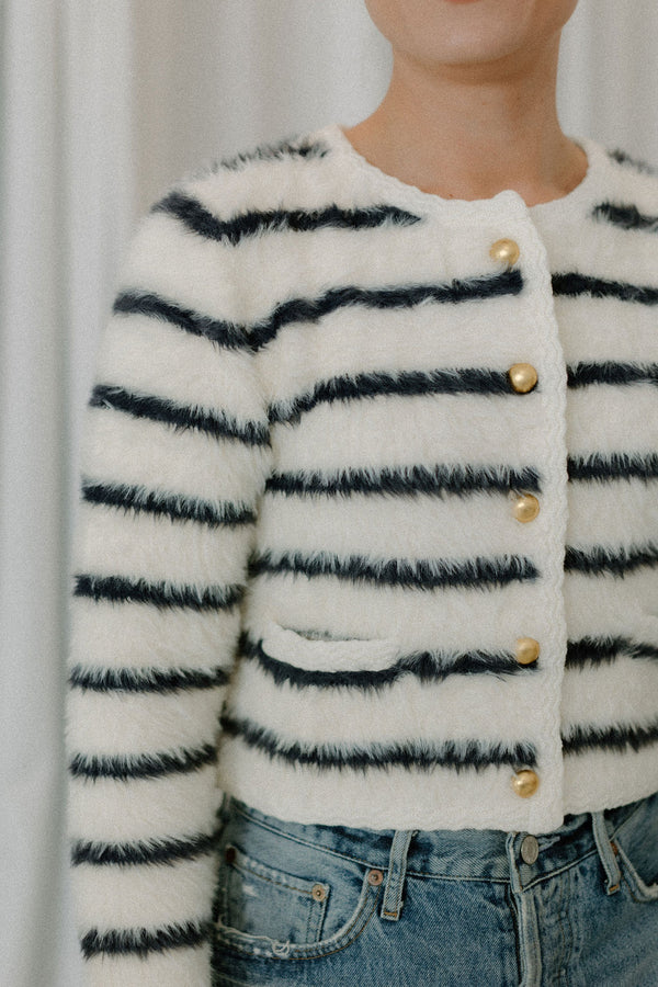 Navy and White Striped Cardigan