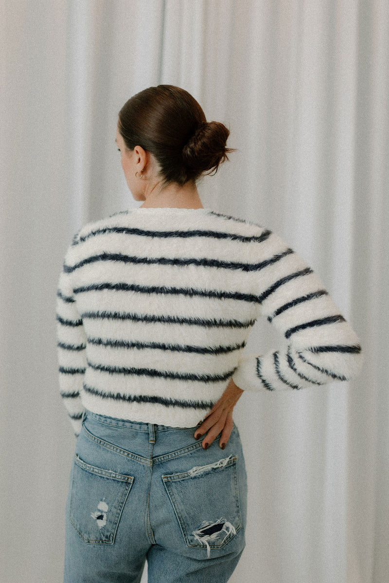 Navy and White Striped Cardigan