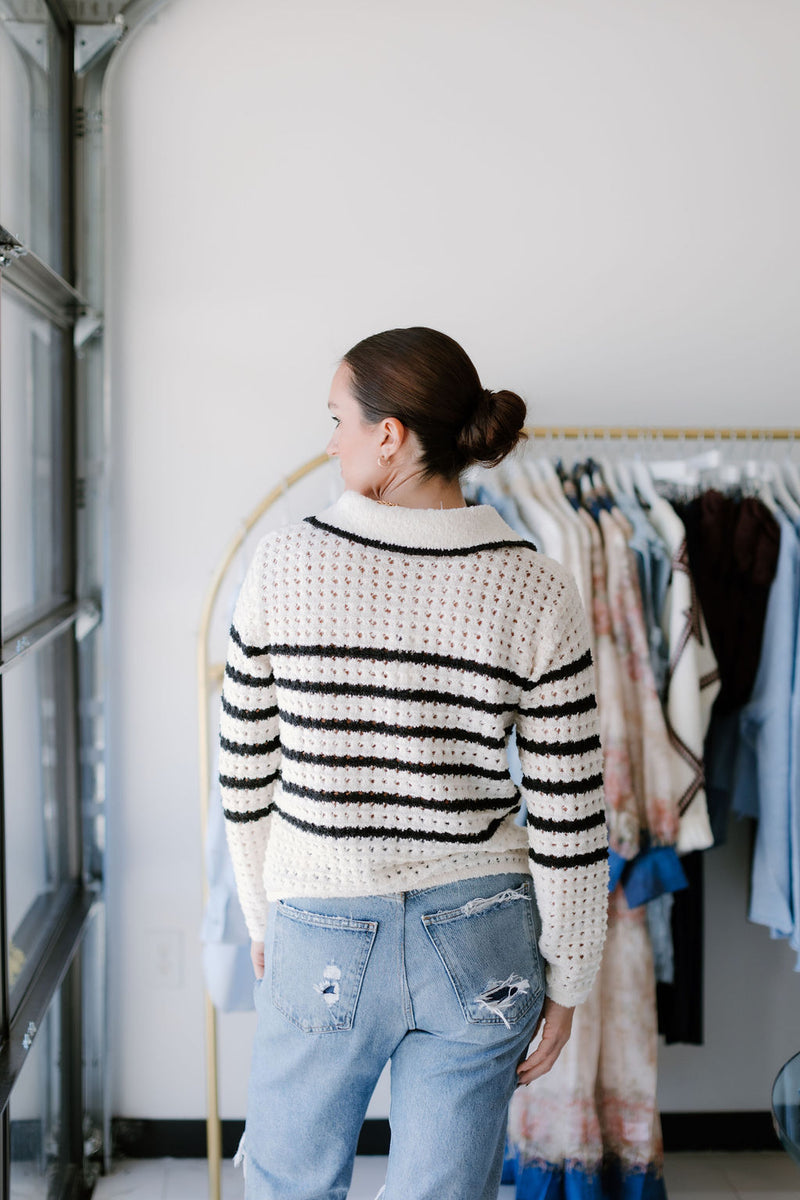 Button Front Long Sleeve Striped Cardigan