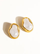 Yasmin 18K Gold Non-Tarnish Classic Pearl Round Earring: Yellow Gold