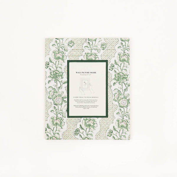 BLOCK PRINTED WALL PICTURE FRAME - BLOOMING TRELLIS GREEN