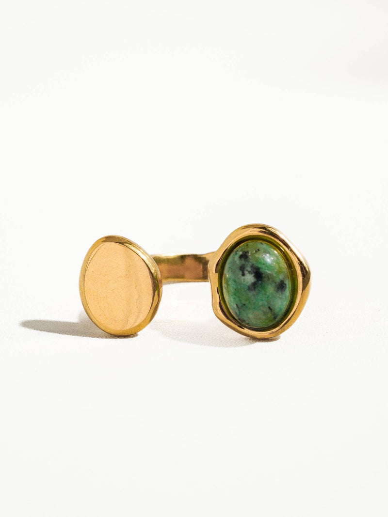 Orion Non-Tarnish Boho Adjustable Ring with Statement Stone: Green