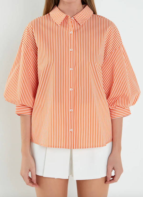 Striped Balloon Sleeve Top