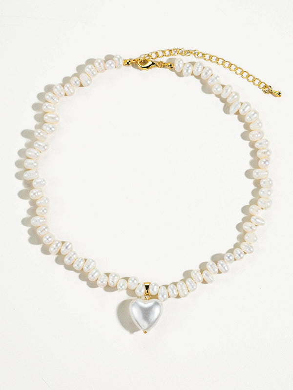 Agape 18K Gold- Natural Pearl Heart Choker: Yellow Gold