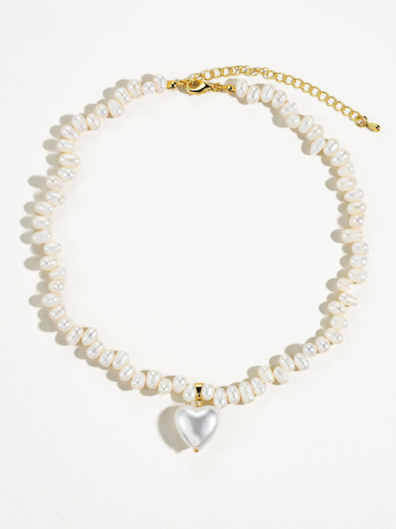 Agape 18K Gold- Natural Pearl Heart Choker: Yellow Gold