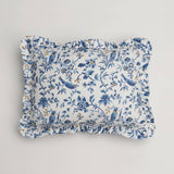 Blue Robin & Peony Block Printed Ruffled Pillow