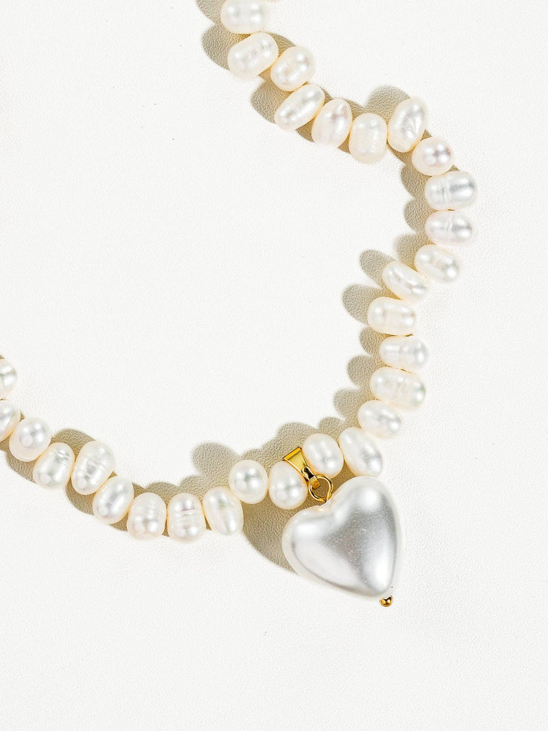 Agape 18K Gold- Natural Pearl Heart Choker: Yellow Gold