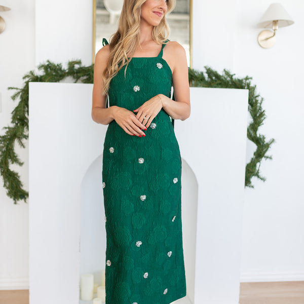 Cher Jacquard Embellished Dress - Emerald – Mckenzie James